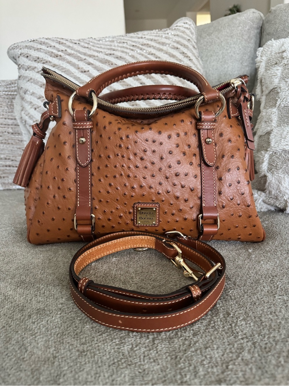 Dooney & Bourke Cognac Ostrich-Embossed Leather Satchel
